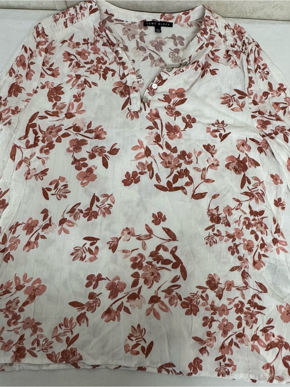 Como Black White Blouse with Rose Floral Print